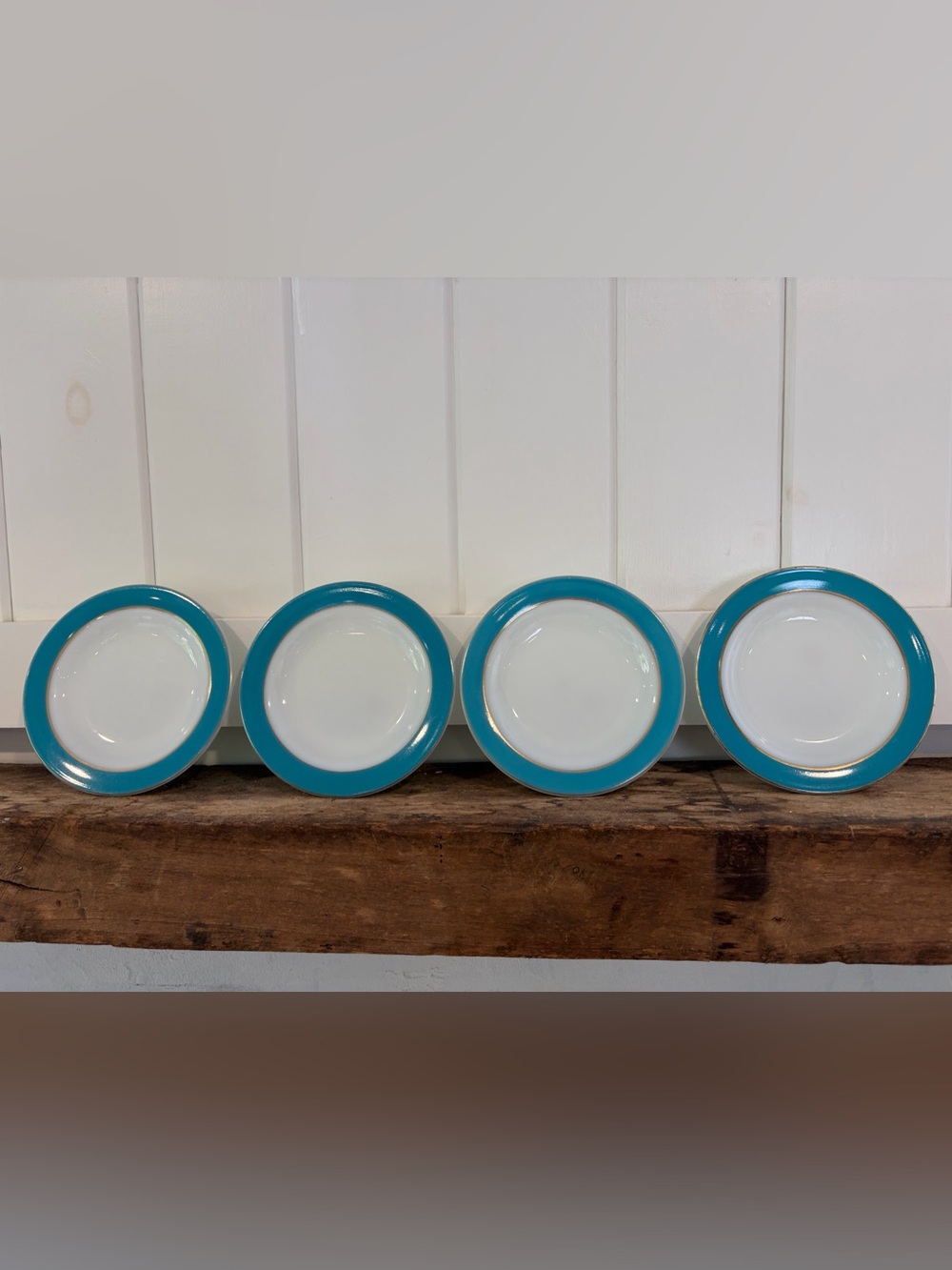 PYREX Vintage Turquoise/Gold Rim Side Plates - Set of 4